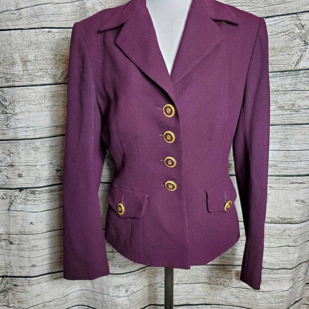 Georgiou Studio Wool Blazer Vintage 90s Womens Size 8S Plum Color Pristine